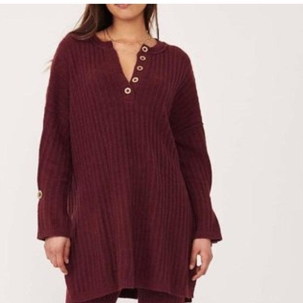 Free People Sweater Tunic in Burgundy